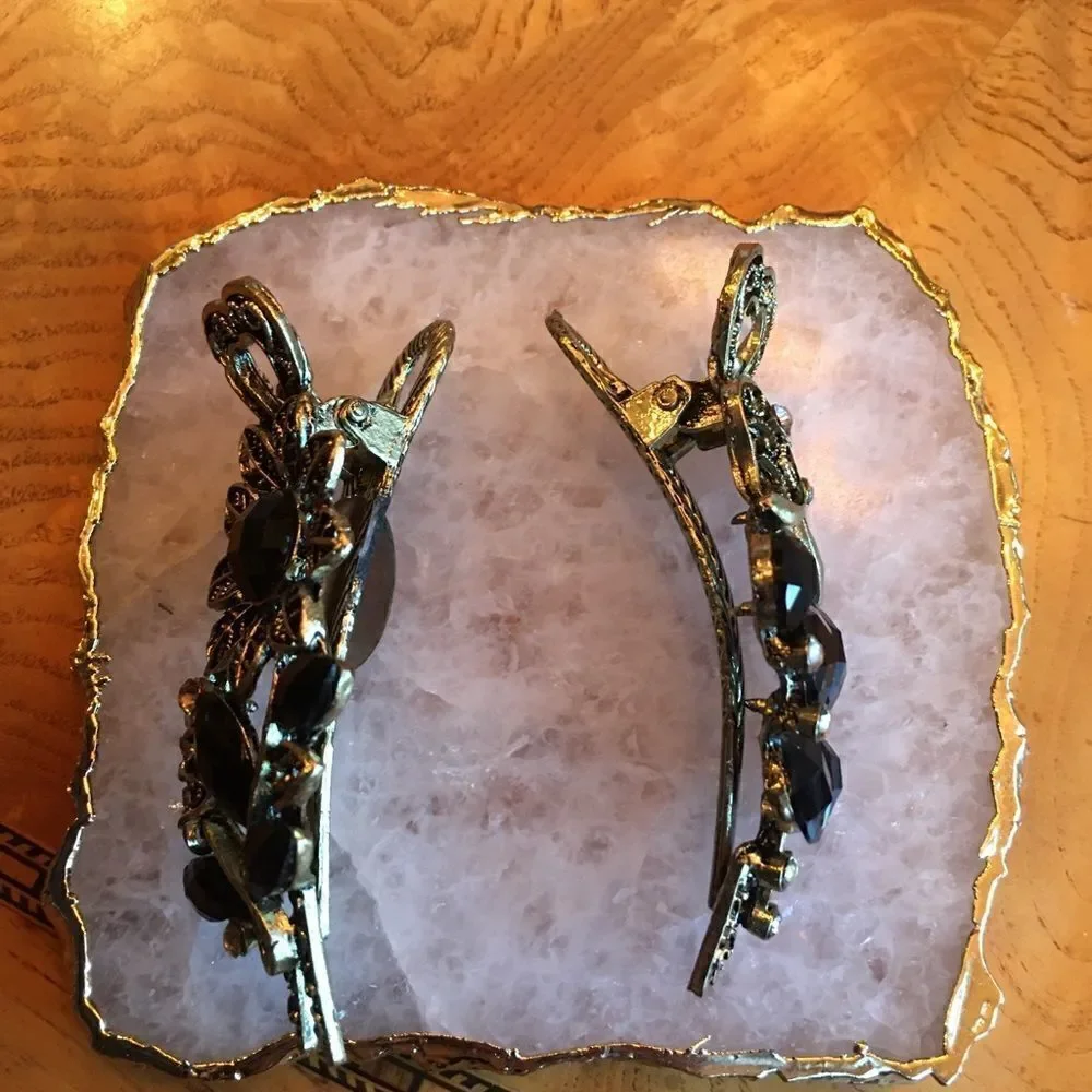 TWO BLACK Stone Jeweled Hair Clips